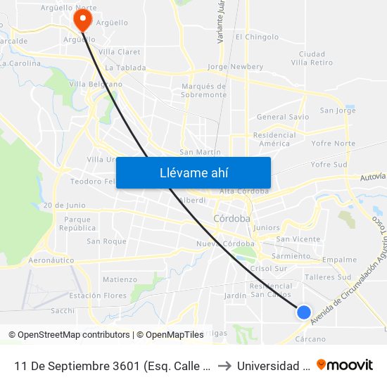 11 De Septiembre 3601  (Esq. Calle Publica (Motel Sobremonte)) to Universidad Blas Pascal map