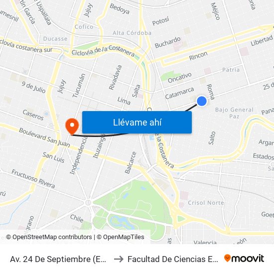 Av. 24 De Septiembre (Entre Gral. Viamonte Y J. Ríos) to Facultad De Ciencias Exactas, Fisicas Y Naturales map