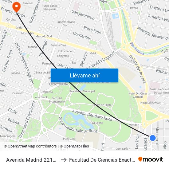 Avenida Madrid  2210 (Esq. La Coruña) to Facultad De Ciencias Exactas, Fisicas Y Naturales map