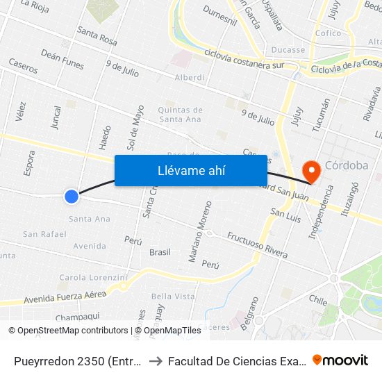 Pueyrredon 2350 (Entre Punta Lara Y Vieytes) to Facultad De Ciencias Exactas, Fisicas Y Naturales map
