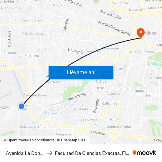 Avenida La Donosa, 5339 to Facultad De Ciencias Exactas, Fisicas Y Naturales map