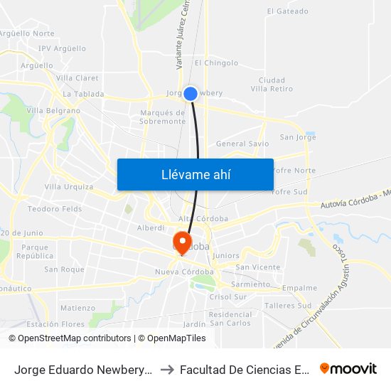 Jorge Eduardo Newbery 750 (Esq. Felipe Beltrame) to Facultad De Ciencias Exactas, Fisicas Y Naturales map