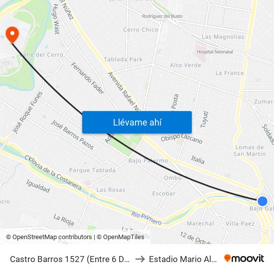 Castro Barros 1527 (Entre 6 De Julio Y Copacabana) to Estadio Mario Alberto Kempes map