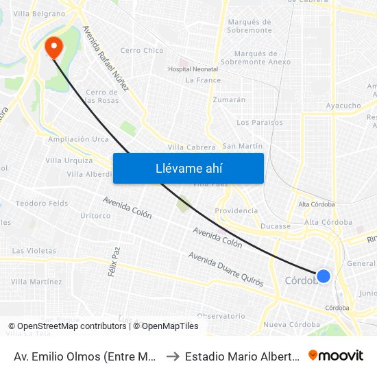 Av. Emilio Olmos (Entre Maipu Y Salta) to Estadio Mario Alberto Kempes map