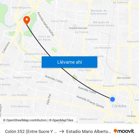 Colón 352 (Entre Sucre Y Tucumán) to Estadio Mario Alberto Kempes map