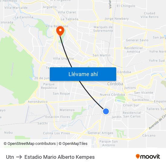 Utn to Estadio Mario Alberto Kempes map
