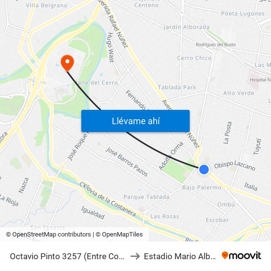 Octavio Pinto 3257 (Entre Correa Y Javier Lopez) to Estadio Mario Alberto Kempes map