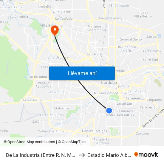 De La Industria (Entre R. N. Martínez Y Villanueva) to Estadio Mario Alberto Kempes map