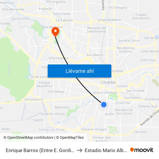 Enrique Barros (Entre E. Gordillo Y H. De La Torre) to Estadio Mario Alberto Kempes map