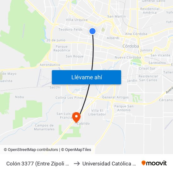 Colón 3377 (Entre Zípoli Y Esperanto) to Universidad Católica De Córdoba map