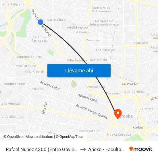 Rafael Nuñez 4300 (Entre Gavier Y Jose Roque Funes) to Anexo - Facultad De Lenguas map