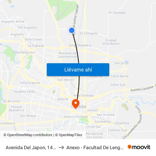 Avenida Del Japon, 1430 to Anexo - Facultad De Lenguas map