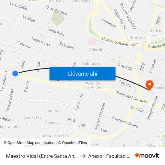 Maestro Vidal (Entre Santa Ana Y F. R. Ferreira) to Anexo - Facultad De Lenguas map