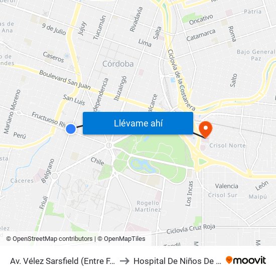 Av. Vélez Sarsfield (Entre F. Rivera Y Av. Pueyrredón) to Hospital De Niños De La Santísima Trinidad map