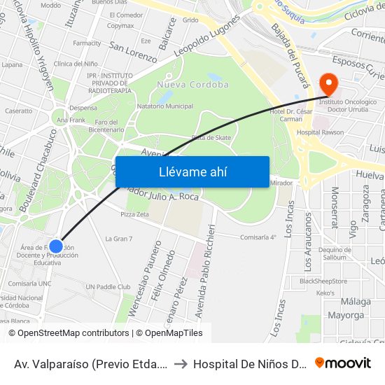 Av. Valparaíso (Previo Etda. Secretaría De Deporte U.N.C.) to Hospital De Niños De La Santísima Trinidad map