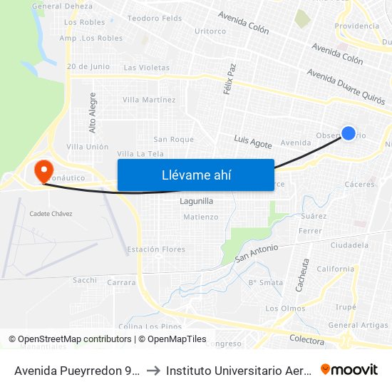 Avenida Pueyrredon 949-999 to Instituto Universitario Aeronautico map