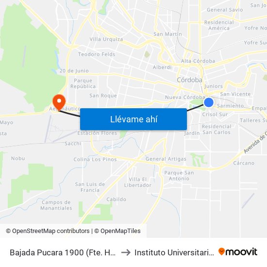 Bajada Pucara 1900 (Fte. Hospital San Roque) to Instituto Universitario Aeronautico map