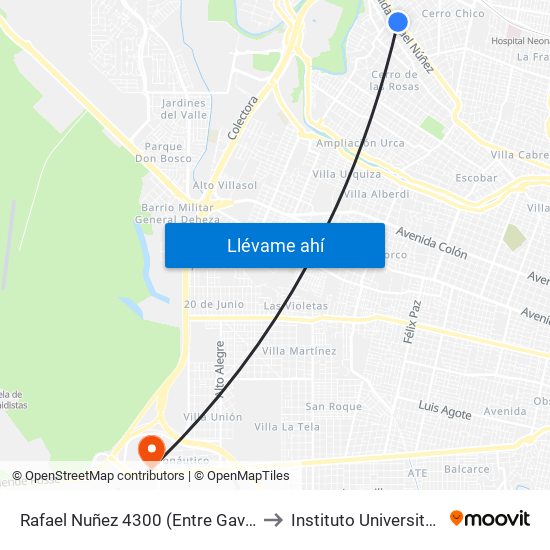 Rafael Nuñez 4300 (Entre Gavier Y Jose Roque Funes) to Instituto Universitario Aeronautico map