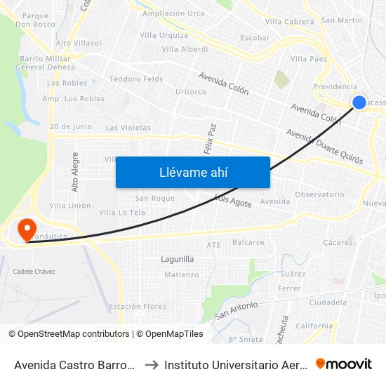 Avenida Castro Barros, 73-81 to Instituto Universitario Aeronautico map