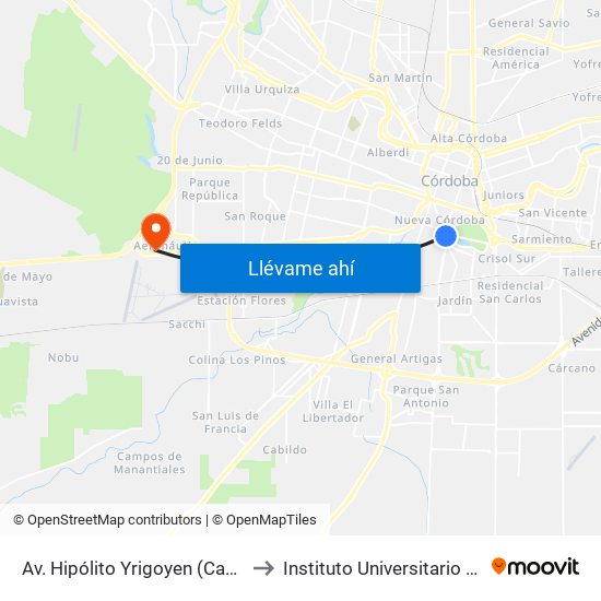 Av. Hipólito Yrigoyen (Casi Esq. Crisol) to Instituto Universitario Aeronautico map