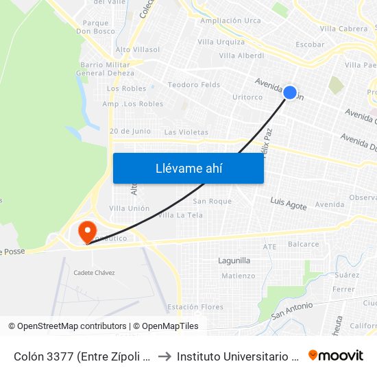 Colón 3377 (Entre Zípoli Y Esperanto) to Instituto Universitario Aeronautico map