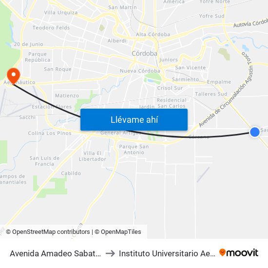 Avenida Amadeo Sabattini, 1301 to Instituto Universitario Aeronautico map