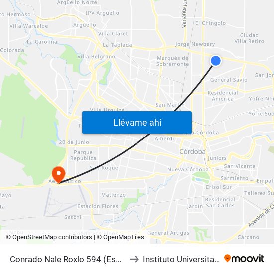 Conrado Nale Roxlo 594 (Esq. Joaquin Castellanos) to Instituto Universitario Aeronautico map