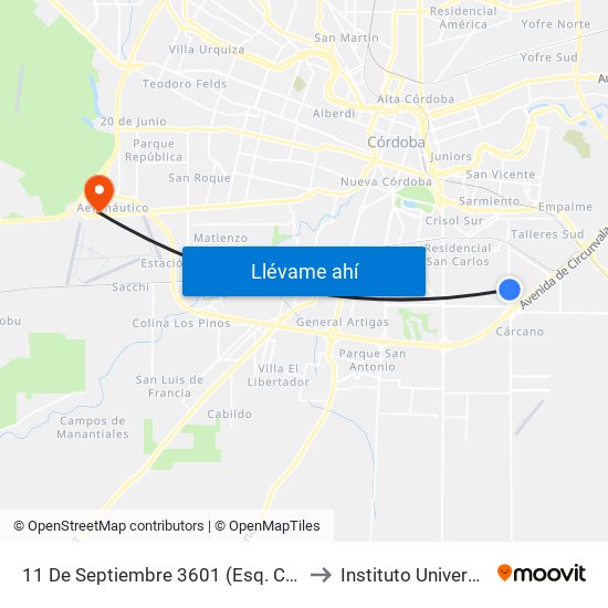 11 De Septiembre 3601  (Esq. Calle Publica (Motel Sobremonte)) to Instituto Universitario Aeronautico map