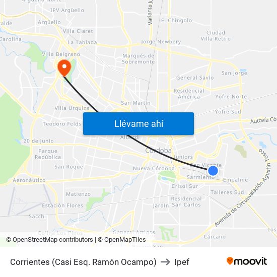 Corrientes (Casi Esq. Ramón Ocampo) to Ipef map