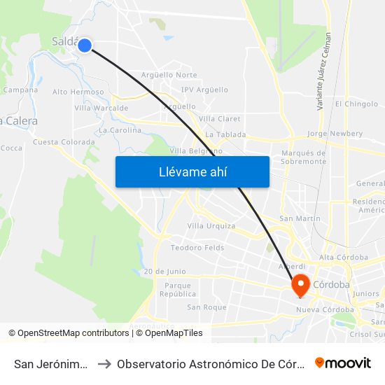 San Jerónimo 236 to Observatorio Astronómico De Córdoba - Unc map