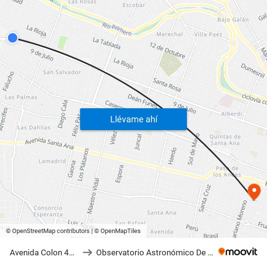 Avenida Colon 4602-4701 to Observatorio Astronómico De Córdoba - Unc map