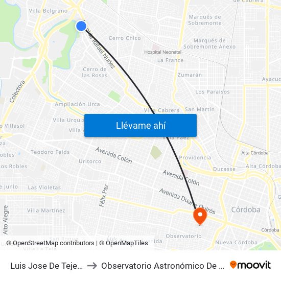 Luis Jose De Tejeda, 4679 to Observatorio Astronómico De Córdoba - Unc map