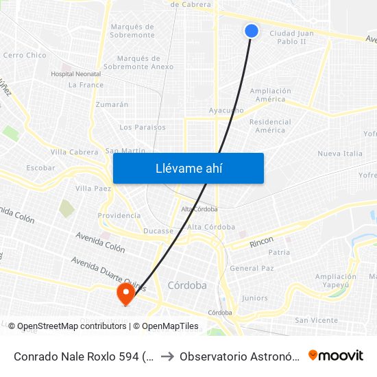 Conrado Nale Roxlo 594 (Esq. Joaquin Castellanos) to Observatorio Astronómico De Córdoba - Unc map