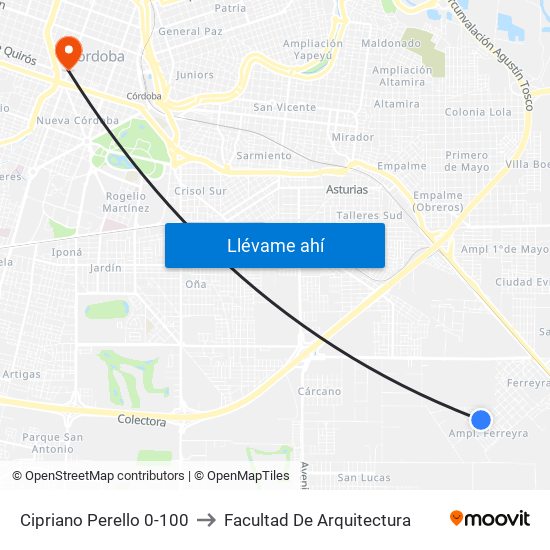 Cipriano Perello 0-100 to Facultad De Arquitectura map