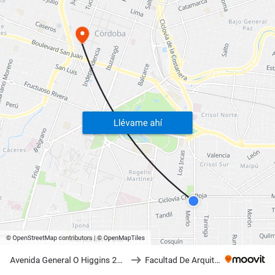 Avenida General O Higgins 2599-2650 to Facultad De Arquitectura map