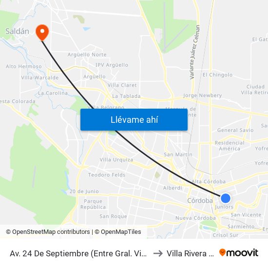 Av. 24 De Septiembre (Entre Gral. Viamonte Y J. Ríos) to Villa Rivera Indarte map