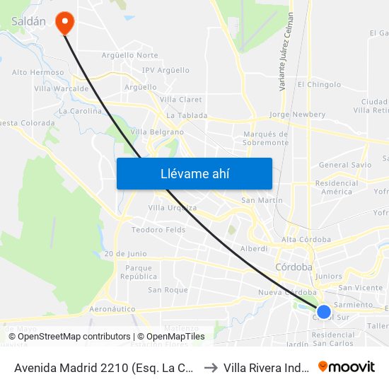 Avenida Madrid  2210 (Esq. La Coruña) to Villa Rivera Indarte map