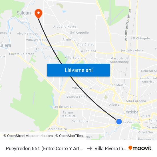 Pueyrredon 651 (Entre Corro Y Arturo M. Bas) to Villa Rivera Indarte map