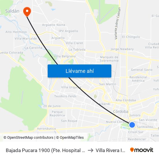 Bajada Pucara 1900 (Fte. Hospital San Roque) to Villa Rivera Indarte map