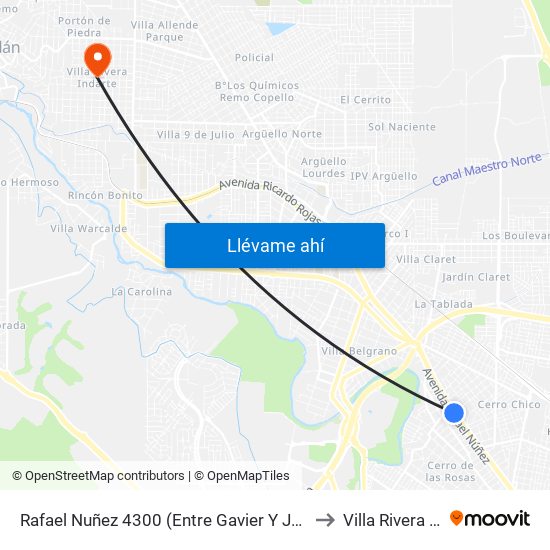 Rafael Nuñez 4300 (Entre Gavier Y Jose Roque Funes) to Villa Rivera Indarte map