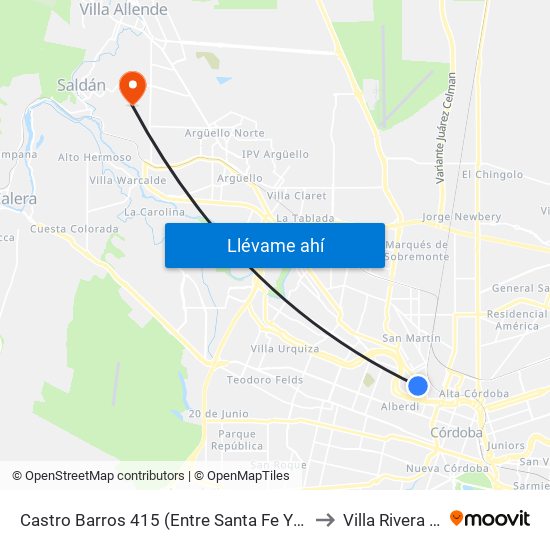 Castro Barros 415 (Entre Santa Fe Y Agustin Olmedo) to Villa Rivera Indarte map