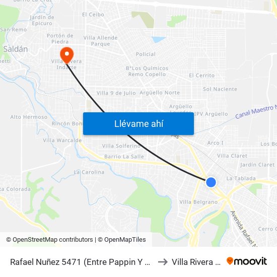 Rafael Nuñez 5471 (Entre Pappin Y Parmenio Ferrer) to Villa Rivera Indarte map