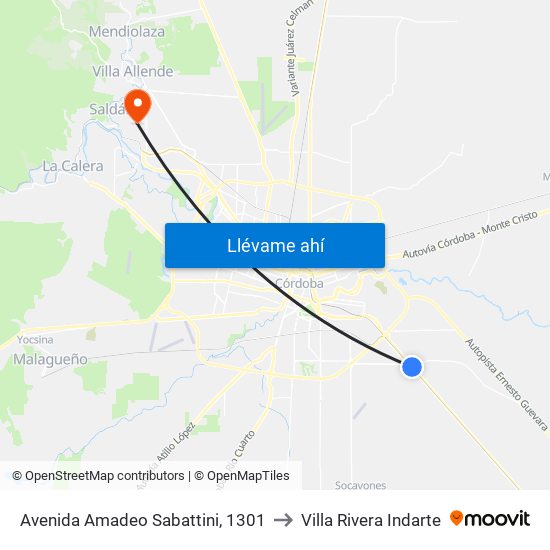 Avenida Amadeo Sabattini, 1301 to Villa Rivera Indarte map