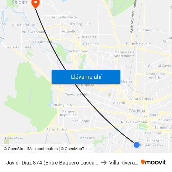 Javier Díaz 874 (Entre Baquero Lascano Y Nores Martinez) to Villa Rivera Indarte map