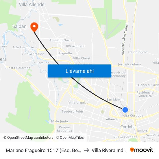 Mariano Fragueiro 1517 (Esq. Bedoya) to Villa Rivera Indarte map