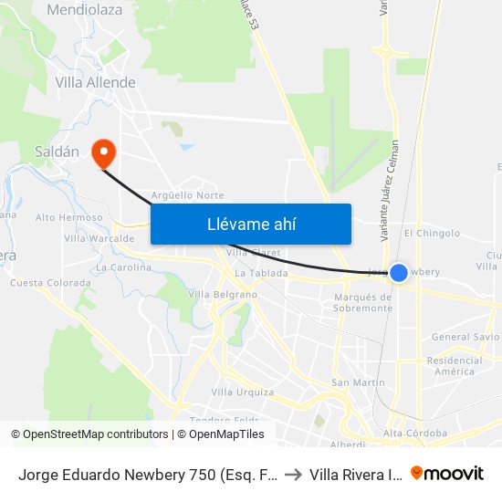 Jorge Eduardo Newbery 750 (Esq. Felipe Beltrame) to Villa Rivera Indarte map