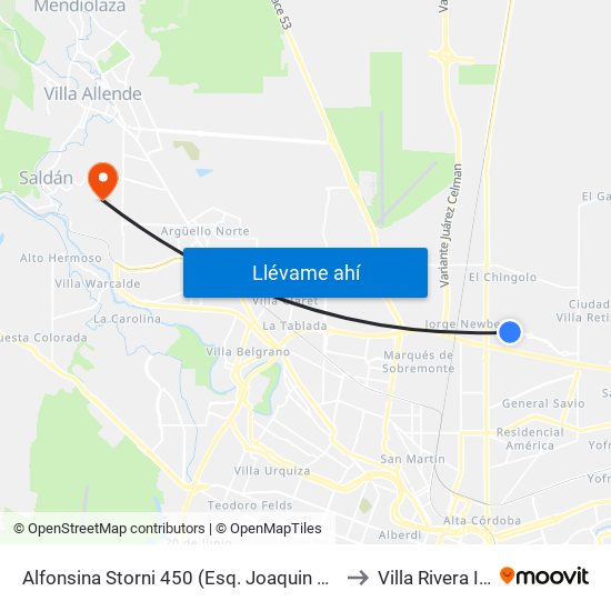 Alfonsina Storni 450 (Esq. Joaquin Victor Gonzalez) to Villa Rivera Indarte map