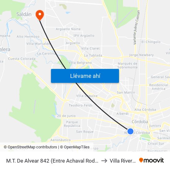 M.T. De Alvear 842 (Entre Achaval Rodriguez Y Fructuoso Rivera) to Villa Rivera Indarte map