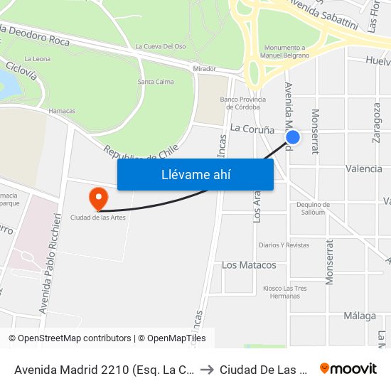 Avenida Madrid  2210 (Esq. La Coruña) to Ciudad De Las Artes map