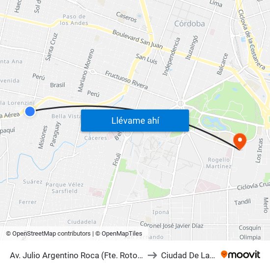 Av. Julio Argentino Roca (Fte. Rotonda Ala Delta) to Ciudad De Las Artes map